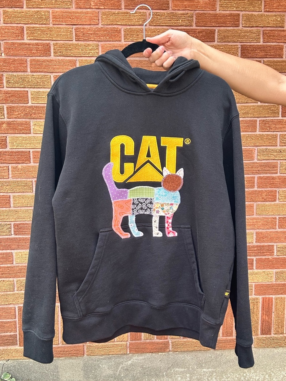 Upcycled Caterpillar Patchwork Cat Hoodie